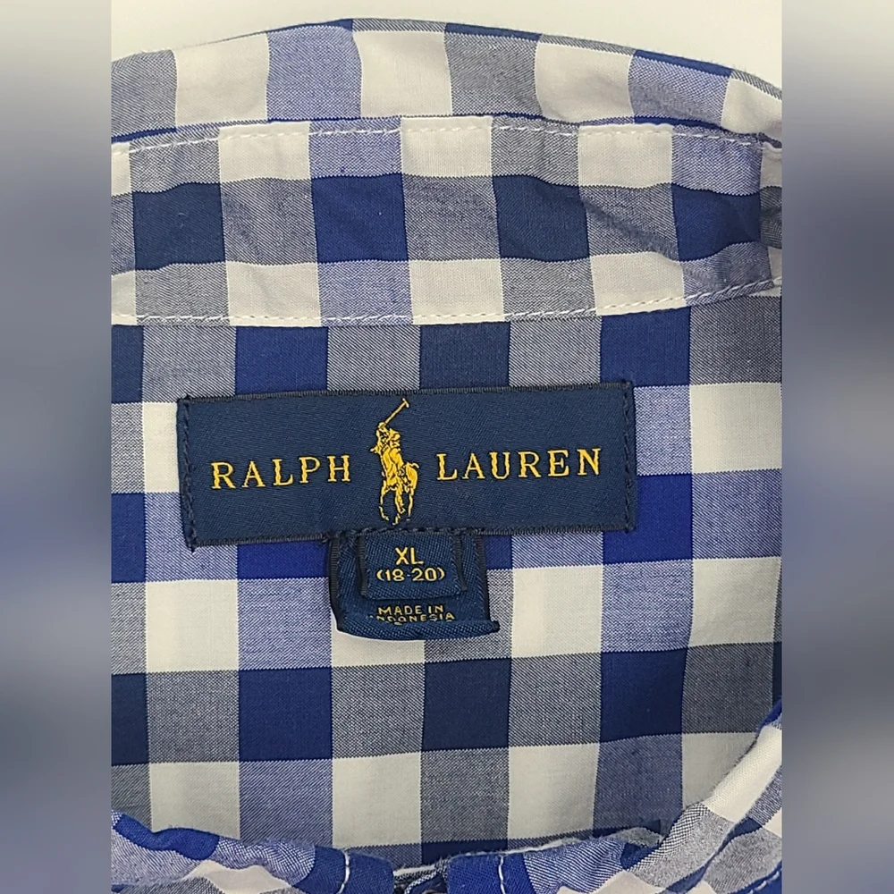 Ralph Lauren boys' blue checkered button down shirt size XL
